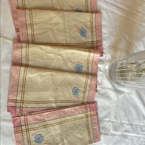 Floral Embroidered Napkins with Pink Border
